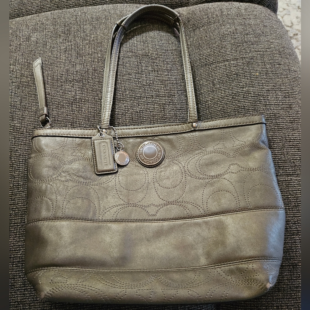 Coach Signature Gunmetal Grey Purse Gem